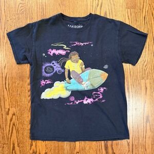 Takeoff Migos Graphic T-Shirt Space Rocket Hip Hop Rap Tee Size M Black